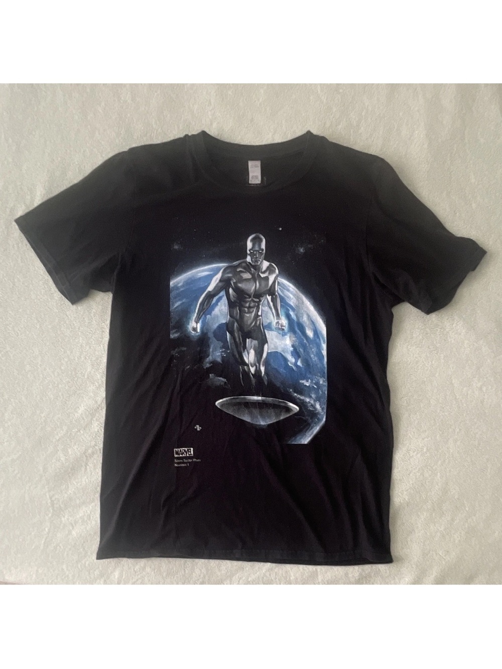 Black Marvel Silver Surfer Graphic Tee - Men's Crew Neck Shirt